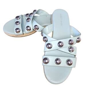 Marc Fisher Women Shoes, Mint Blue Prisca Silver Ball Crisscross Sandals, 8.5M